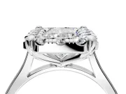 Single Halo Engagement Ring Setting for Radiant Cut Center with Corner Claws, Plain Band and Prong Head in Sterling Silver