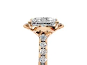 Floral Engagement Ring Setting for Radiant Cut Center with Pave Band and Floral Prong Head in Rose Gold