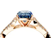 Solitaire Engagement Ring Setting for Fancy Blue Emerald Cut Center with Twisted Pave Split Shank and Prong Head in Rose Gold
