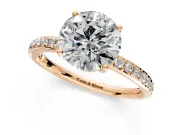 Solitaire Engagement Ring Setting for Round Cut Center with Fine Pave Band and Prong Head in Rose Gold