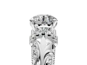 Solitaire Engagement Ring Setting for Round Cut Center with Filigree Accent Basket and Prong Head in Sterling Silver