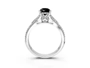 Solitaire Engagement Ring Setting for Fancy Black Pear-Shaped Center with Pave Rail Split Shank and Prong Head in Sterling Silver