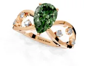 Solitaire Engagement Ring Setting for Fancy Green Pear-Shaped Center with Criss-Cross Accent Band and Prong Head in Rose Gold