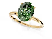 Solitaire Engagement Ring Setting for Fancy Green Oval Center with Straight Thin Band and Prong Head in Yellow Gold