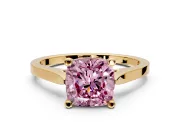 Solitaire Engagement Ring Setting for Fancy Pink Cushion Cut Center with Tapered Shoulders and Prong Head in Yellow Gold