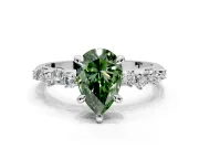 Solitaire Engagement Ring Setting for Fancy Green Pear-Shaped Center with Trailing Leaf Accent Band and Prong Head in Sterling Silver