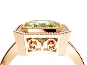 Halo Engagement Ring Setting for Fancy Yellow Asscher Cut Center with Milgrain Halo, Pave Band and Prong Head in Rose Gold