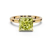 Solitaire Engagement Ring Setting for Fancy Yellow Princess Cut Center with Fine Wire Band and Prong Head in Yellow Gold