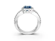 Halo Engagement Ring Setting for Fancy Blue Asscher Cut Center with Wide-Open Pave Split Shank and Prong Head in Platinum