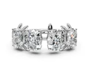 Elongated Cushion Cut Lab-Grown Diamond 4 Stone Wedding Band with Leaf Prongs in White Gold