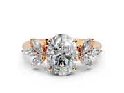 Floral Cluster Engagement Ring Setting for Oval Center with Marquise Accents and Prong Head in Rose Gold
