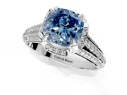 Solitaire Engagement Ring Setting for Fancy Blue Cushion Cut Center with Accented Split Shank and Prong Head in Sterling Silver
