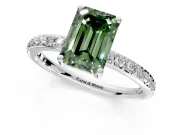 Solitaire Engagement Ring Setting for Fancy Green Emerald Cut Center with Fine Pave Band and Prong Head in Platinum