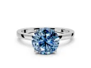 Solitaire Engagement Ring Setting for Fancy Blue Round Cut Center with Thin Rounded Plain Band and Prong Head in Platinum