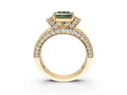 Pave Engagement Ring Setting for Fancy Green Princess Cut Center with Curved Accent Rows, Openwork and Prong Head in Yellow Gold