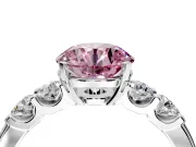 5 Stone Engagement Ring Setting for Fancy Pink Round Cut Center with Plain Band and Prong Head in Sterling Silver