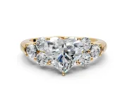 Cluster Engagement Ring Setting for Heart-Shaped Center with Round Cut Accent Frame and Prong Head in Yellow Gold