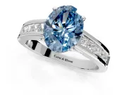 Solitaire Engagement Ring Setting for Fancy Blue Oval Center with Princess Cut Channel Band and Prong Head in Platinum