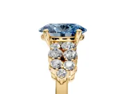 Cluster Engagement Ring Setting for Fancy Blue Oval Center with 2-Row Shoulder Clusters and Prong Head in Yellow Gold
