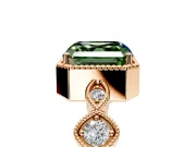 Vintage Station Engagement Ring Setting for Fancy Green Asscher Cut Center with Accents and Prong Head in Rose Gold