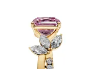 Floral Engagement Ring Setting for Fancy Pink Asscher Cut Center with Trailing Marquise Accents and Prong Head in Yellow Gold