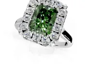Single Halo Engagement Ring Setting for Fancy Green Radiant Cut Center with Corner Claws, Plain Band and Prong Head in Platinum