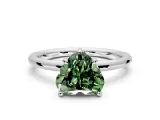 Hidden Halo Engagement Ring Setting for Fancy Green Heart-Shaped Center with Thin Rounded Band and Prong Head in Platinum