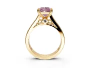 Solitaire Engagement Ring Setting for Fancy Pink Princess Cut Center with Channel Band and Double Claw Prong Head in Yellow Gold
