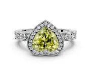 Milgrain Halo Engagement Ring Setting for Fancy Yellow Heart-Shaped Center with Wide Pave Band and Prong Head in Platinum