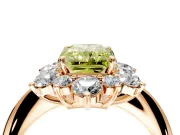 Small-Accent Cluster Halo Engagement Ring Setting for Fancy Yellow Radiant Cut Center with Plain Band and Prong Head in Rose Gold