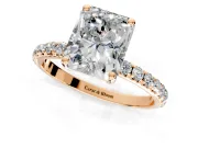 Solitaire Engagement Ring Setting for Radiant Cut Center with Micro Pave Band and Prong Head in Rose Gold
