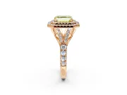 Double Halo Engagement Ring Setting for Fancy Yellow Asscher Cut Center with Narrow Pave Split Shank and Prong Head in Rose Gold