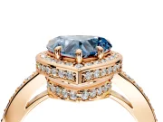 Halo Engagement Ring Setting for Fancy Blue Heart-Shaped Center with Metal-Rimmed Halo, Pave Band and Prong Head in Rose Gold