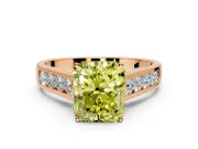 Solitaire Engagement Ring Setting for Fancy Yellow Radiant Cut Center with Round Cut Channel Band and Prong Head in Rose Gold