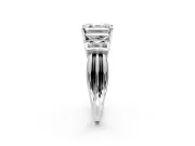 Solitaire Engagement Ring Setting for Asscher Cut Center with Grooved Bar Accent Band and Prong Head in Platinum