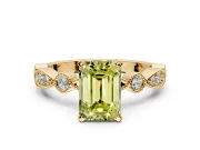 Solitaire Engagement Ring Setting for Fancy Yellow Emerald Cut Center with Milgrain Bezel Accents and Prong Head in Yellow Gold