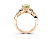 3 Stone Engagement Ring Setting for Fancy Yellow Princess Cut Center with Pave Split Shank and Prong Head in Rose Gold