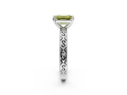 Solitaire Engagement Ring Setting for Fancy Yellow Emerald Cut Center with Scrollwork Band and Prong Head in White Gold