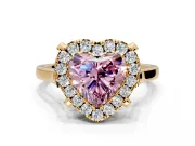 Single Halo Engagement Ring Setting for Fancy Pink Heart-Shaped Center with Corner Claws, Plain Band and Prong Head in Yellow Gold