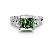 Solitaire Engagement Ring Setting for Fancy Green Princess Cut Center with Filigree Accent Basket and Prong Head in White Gold