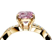 Crossover Engagement Ring Setting for Fancy Pink Cushion Cut Center with Pave and Plain Strands and Prong Head in Yellow Gold