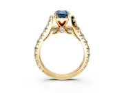 Solitaire Engagement Ring Setting for Fancy Blue Emerald Cut Center with Pave Cathedral Shoulders and Prong Head in Yellow Gold