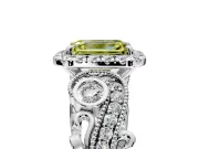 Milgrain Halo Engagement Ring Setting for Fancy Yellow Emerald Cut Center with Shoulder Bezels and Prong Head in Platinum