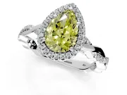 Halo Engagement Ring Setting for Fancy Yellow Pear-Shaped Center with Pave and Plain Twist Band and Prong Head in Platinum