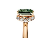 Hidden Halo Engagement Ring Setting for Fancy Green Radiant Cut Center with Plain Rounded Band and Prong Head in Rose Gold