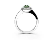 Halo Engagement Ring Setting for Fancy Green Emerald Cut Center with Plain Tapered Band and Prong Head in Sterling Silver