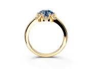 Floral Frame Engagement Ring Setting for Fancy Blue Round Cut Center with Accent Clusters and Prong Head in Yellow Gold