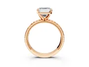 Solitaire Engagement Ring Setting for Asscher Cut Center with Milgrain X Pattern Band and Prong Head in Rose Gold