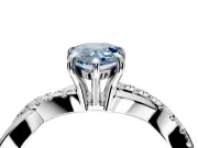 Crossover Engagement Ring Setting for Fancy Blue Pear-Shaped Center with Pave and Plain Strands and Prong Head in Sterling Silver