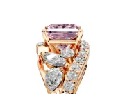 Halo Engagement Ring Setting for Fancy Pink Princess Cut Center with Marquise and Pave Bypass Band and Prong Head in Rose Gold